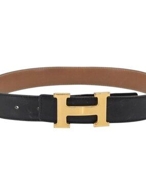 HERMES Constance Reversible Belt Leather 30.7"" Black